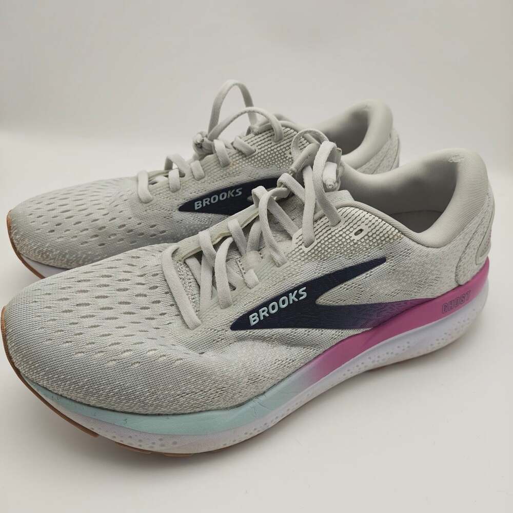 Brooks Ghost 16 Womens Running Shoes 9.5 D Wide Grey Pink Purple 1204071D175